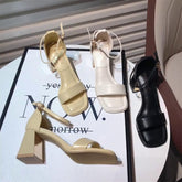 Damen Sommer Lady Style Schnallenriemen Square Toe Heels